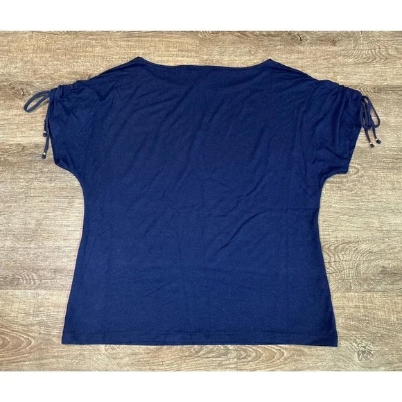 Lauren Ralph Lauren Women’s Drawstring Shoulder Boat Neck Blouse Navy Size L - Picture 6 of 6